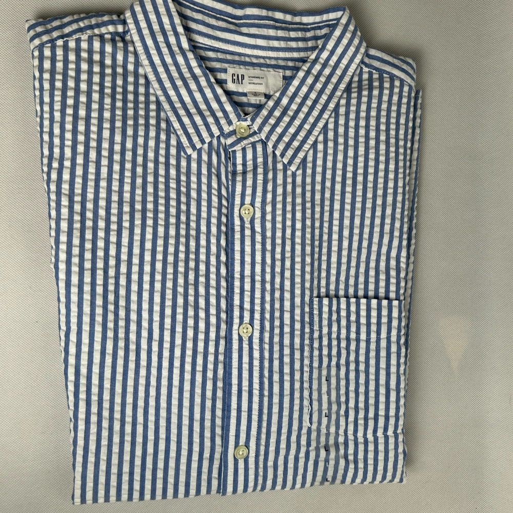 GAP Blue and White Casual Button Down Shirt
